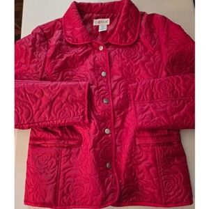 JG Hook Quilted Rose Jacket Red Button Front Collared Pockets Size M